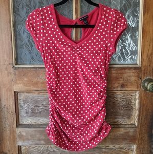 Fang red white pola dot women's blouse fits sm